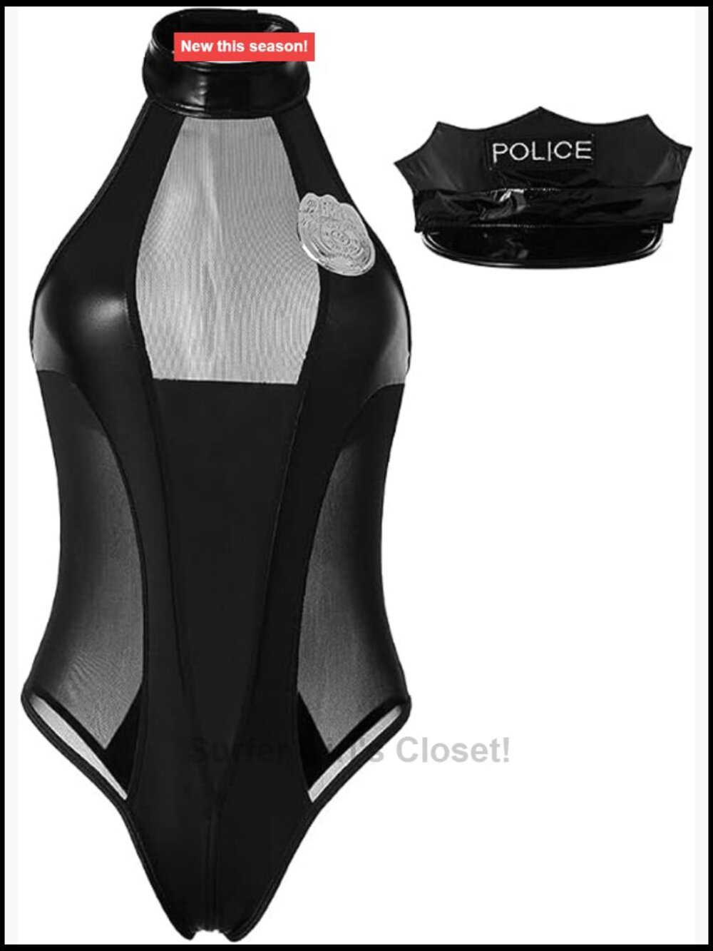Sexy Police Officer Costume Lingerie Mesh Teddy Bodysuit with Badge Headpiece